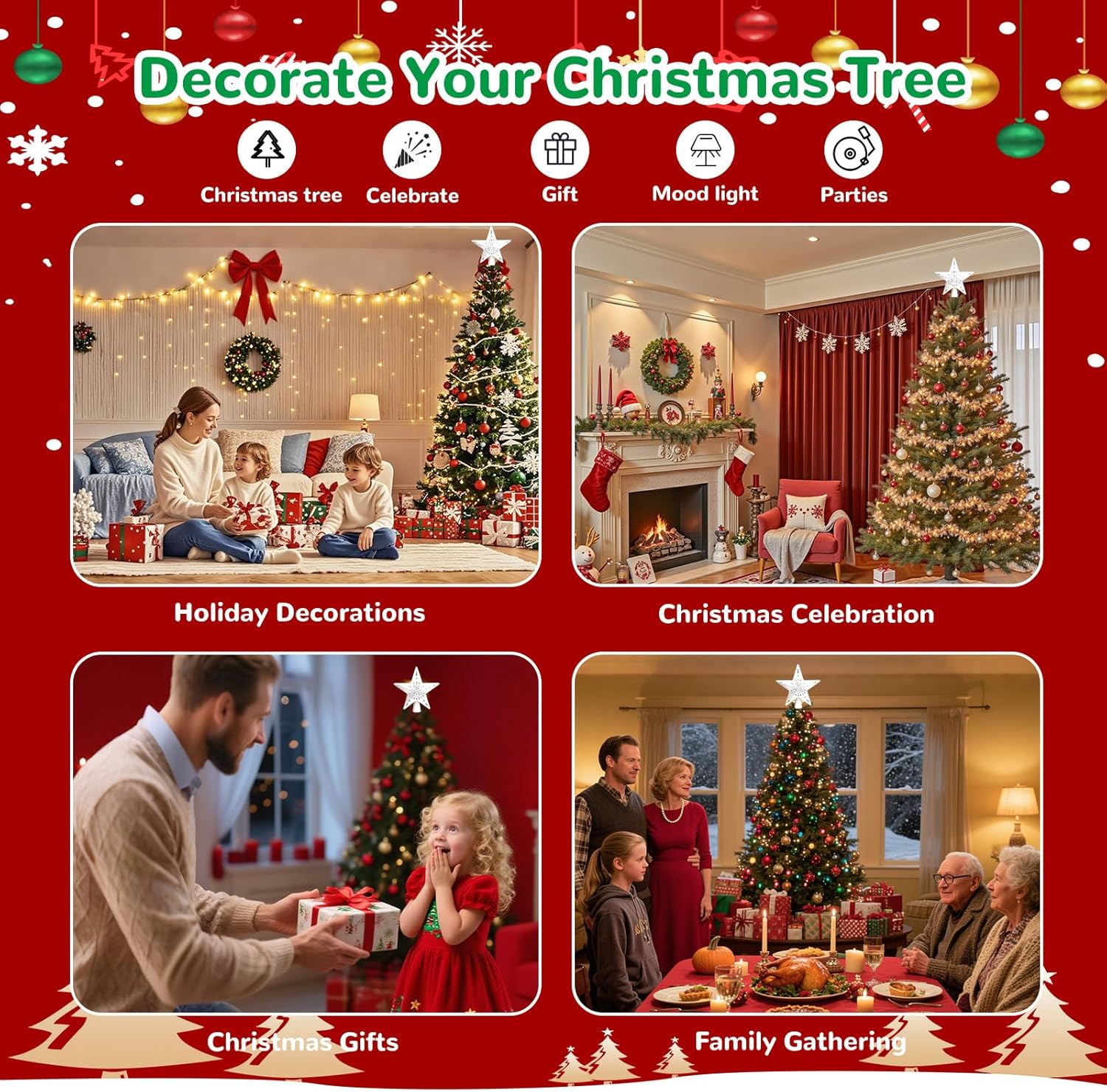 Lumabelle Silent LED Star Tree Topper – Stress-Free Holiday Atmosphere for Cozy Self-Care Corners and Reading Nooks