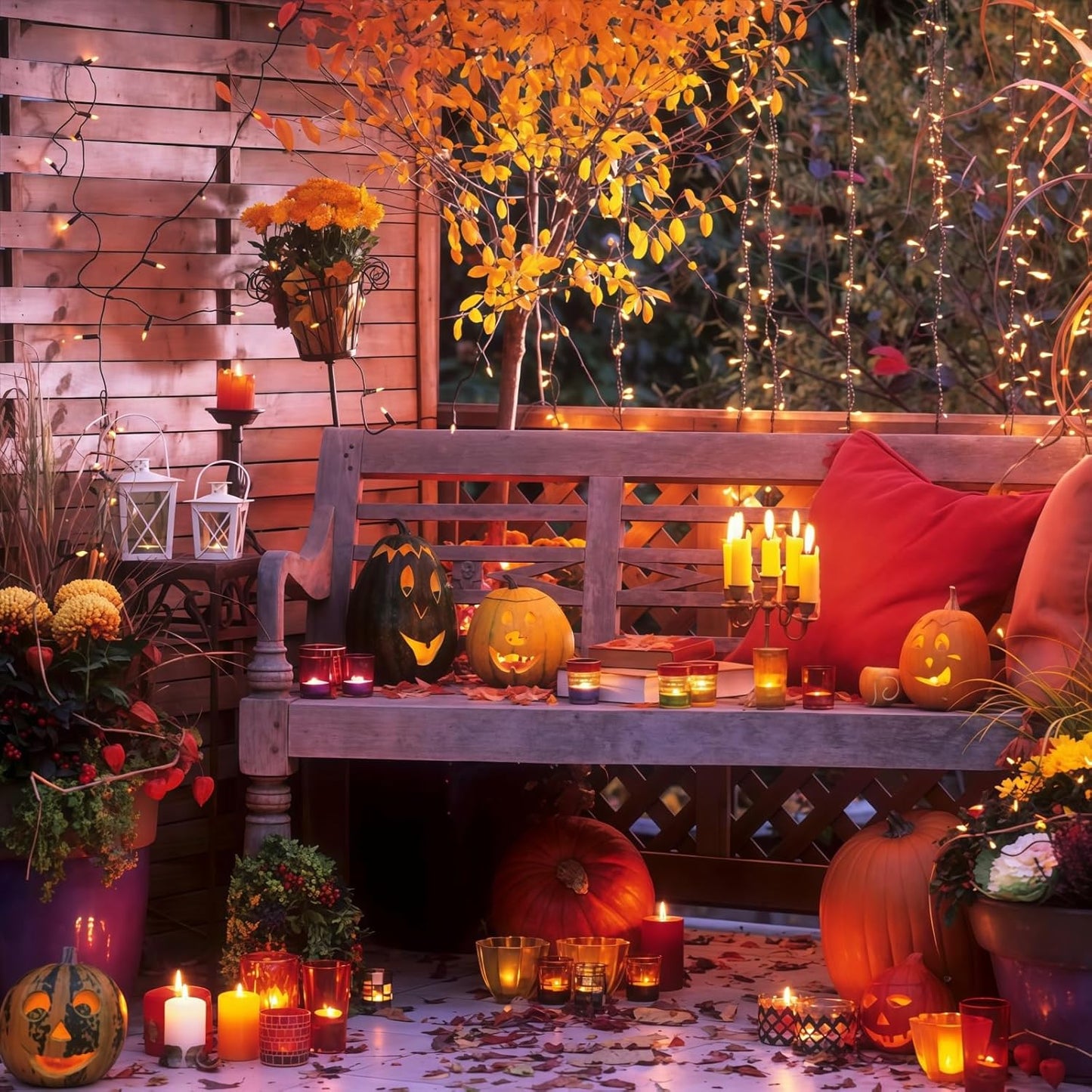 LumDecor Autumn Living Room Lights – 19.6 ft Lighted Length Orange String Lights Brown Wire Blends with Wood and Neutral Decor