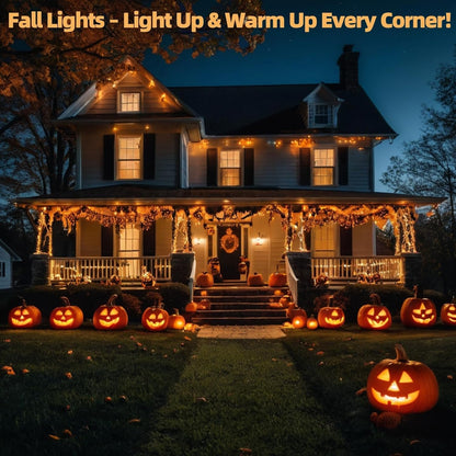 LumDecor Autumn Living Room Lights – 19.6 ft Lighted Length Orange String Lights Brown Wire Blends with Wood and Neutral Decor