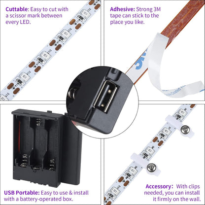 Lumify Home Glow Strip for Living Room Aesthetic, 300 LED Blacklight Bar with USB & Battery Power