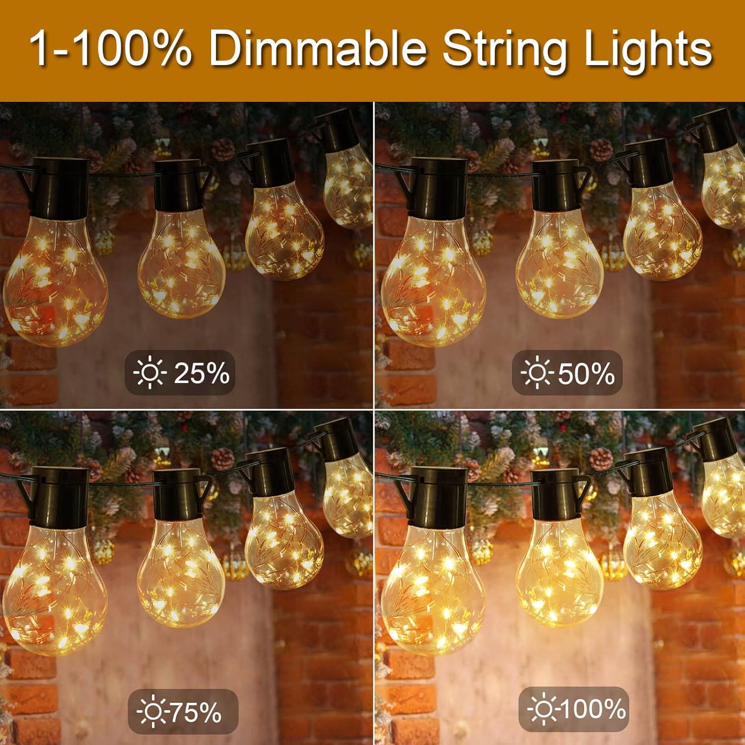 LumifyPro Battery Powered Outdoor Cafe Lights 25ft 20 Bulbs 8 Modes, IP65 Waterproof Hanging Lights for Pergola Camping Patio