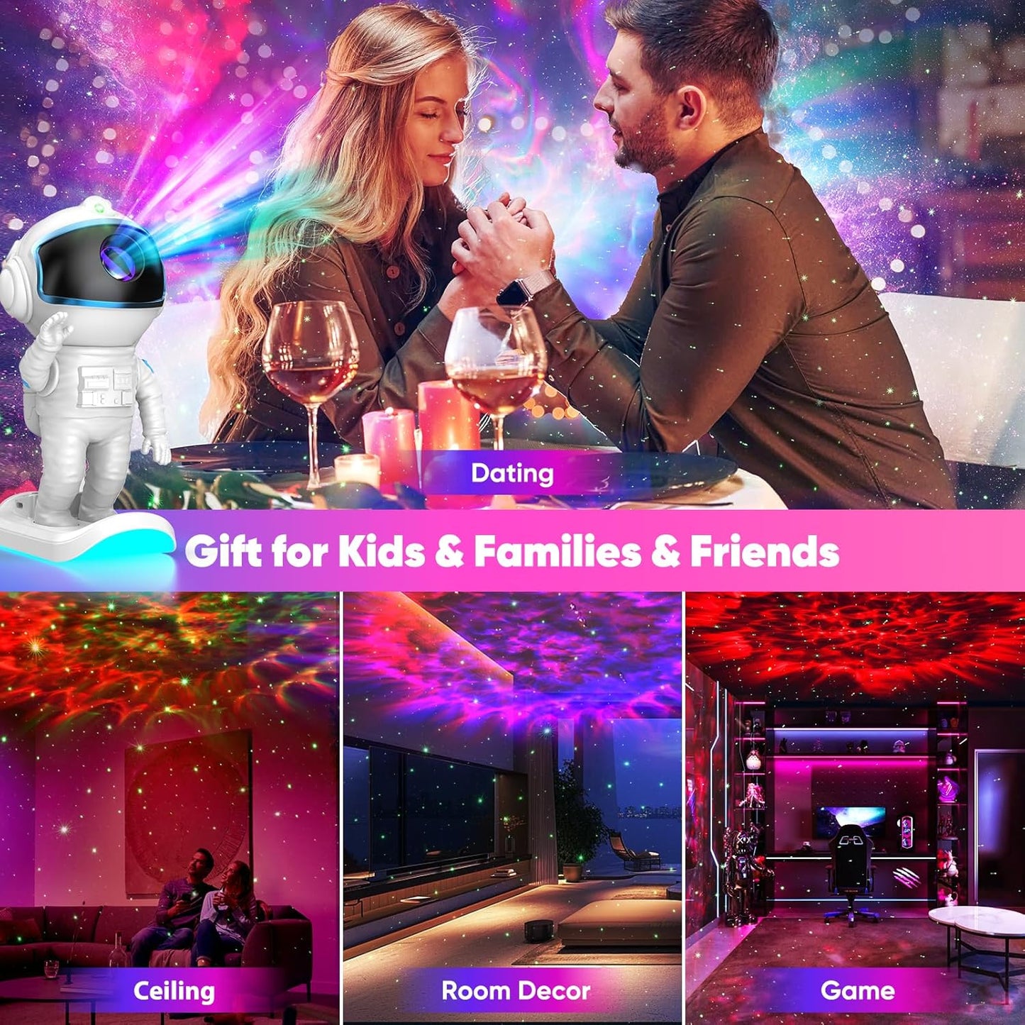 LumiGalaxy Astronaut Nebula Light – Mindfulness Night Light for Bedroom, Gentle Ambient Light for Better Sleep Health Routine