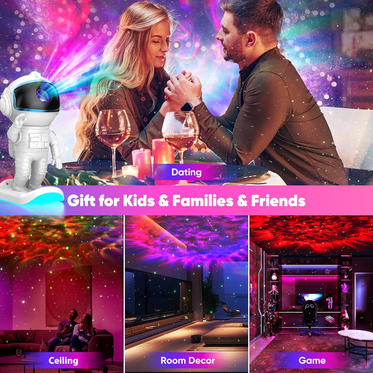 LumiGalaxy Astronaut Nebula Light – Mindfulness Night Light for Bedroom, Gentle Ambient Light for Better Sleep Health Routine
