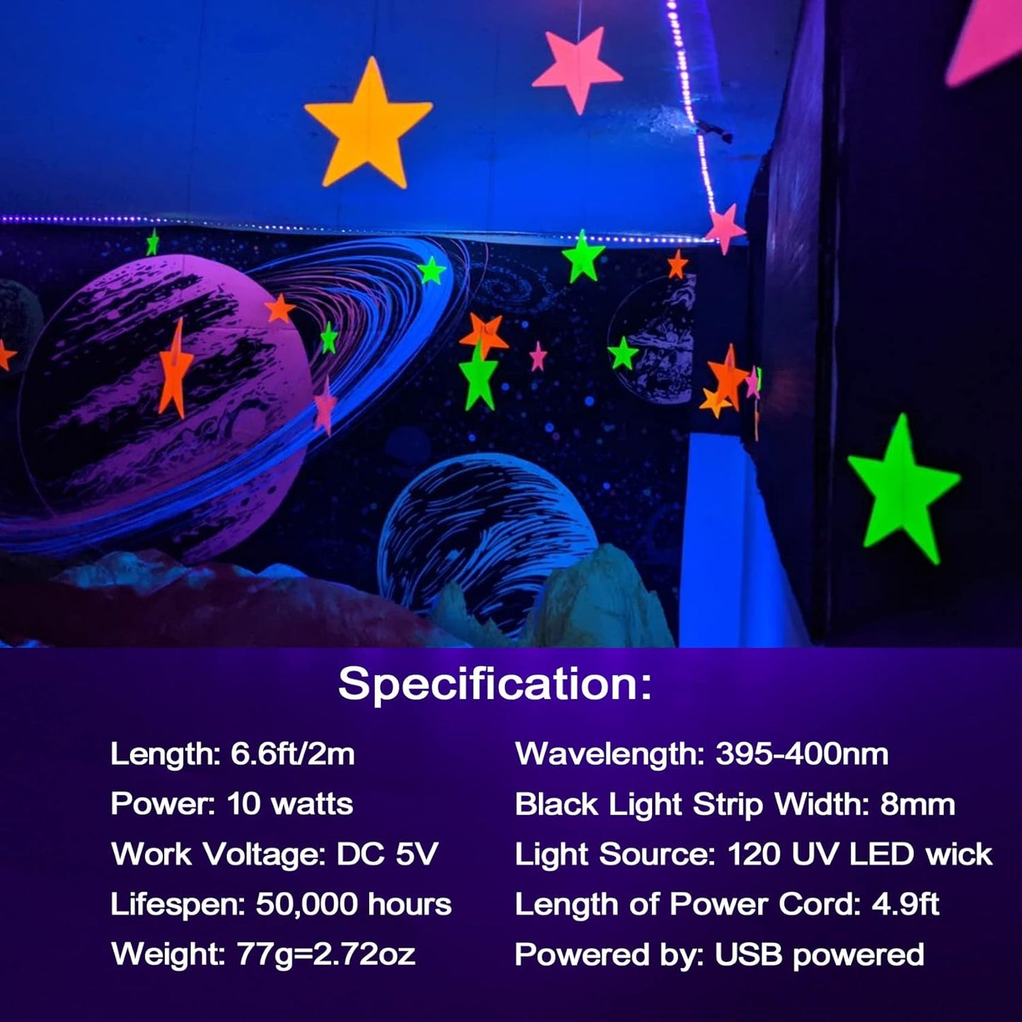 Lumiglow Blacklight Strip – 395nm UV Tape Light for Dorm Room, Gaming Setup and Cozy Bedroom Aesthetic