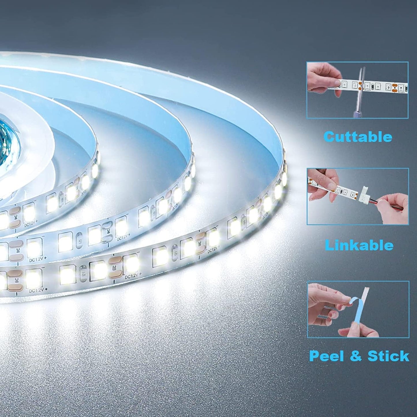 Lumiglow Cool Touch LED Tape – Playroom and Bedroom Lighting for Children, Cuttable 600LED Self-Adhesive Strip