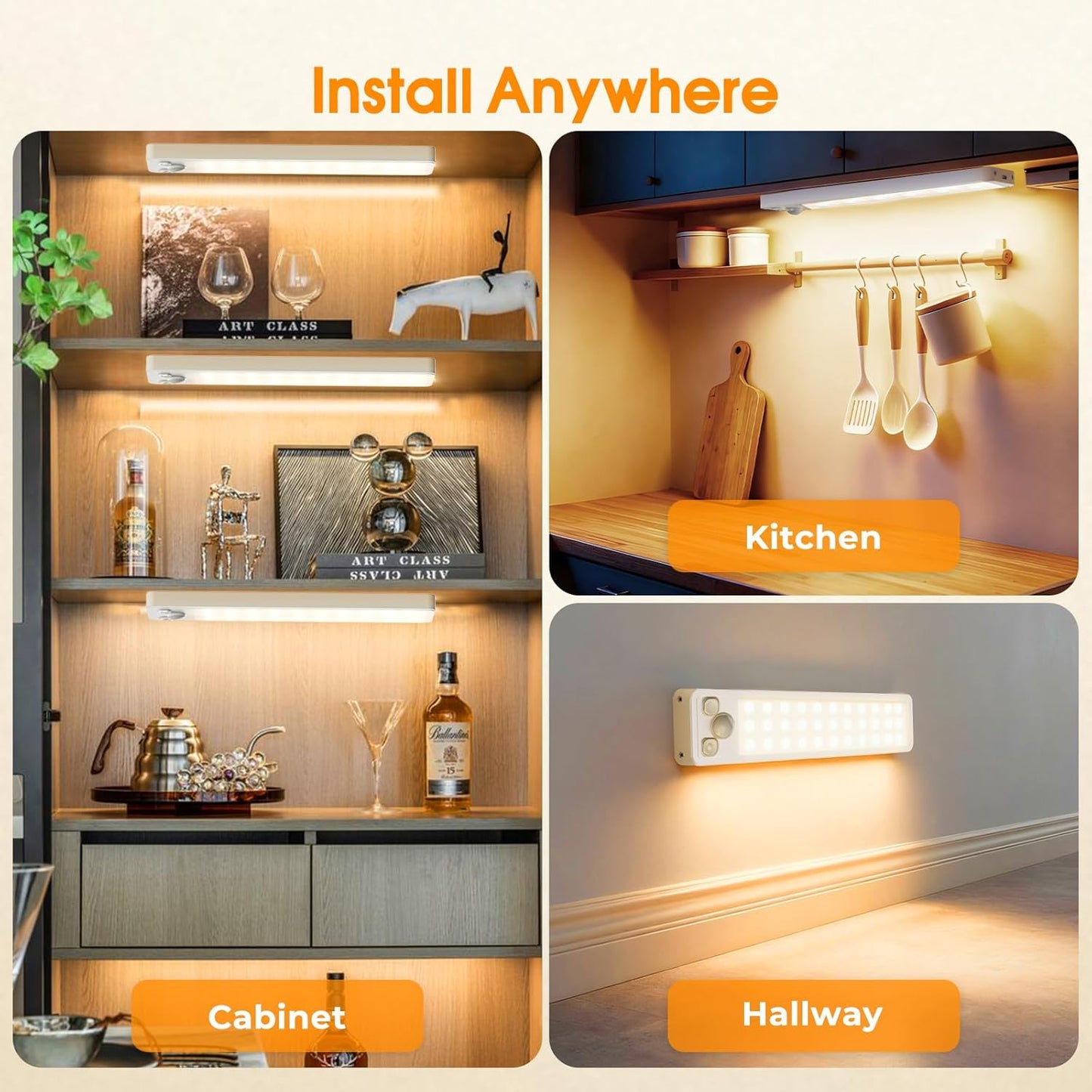LuminBeam Motion LED Bar – Intentional Under Shelf Lighting for Less-Is-More Spaces, Rechargeable via USB-C
