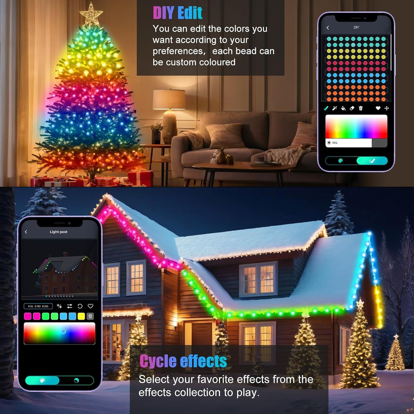 LuminGlow Music Sync Fairy Lights 66ft No Flame No Wax – Family Safe Lights for Kids Room and Reading Nook