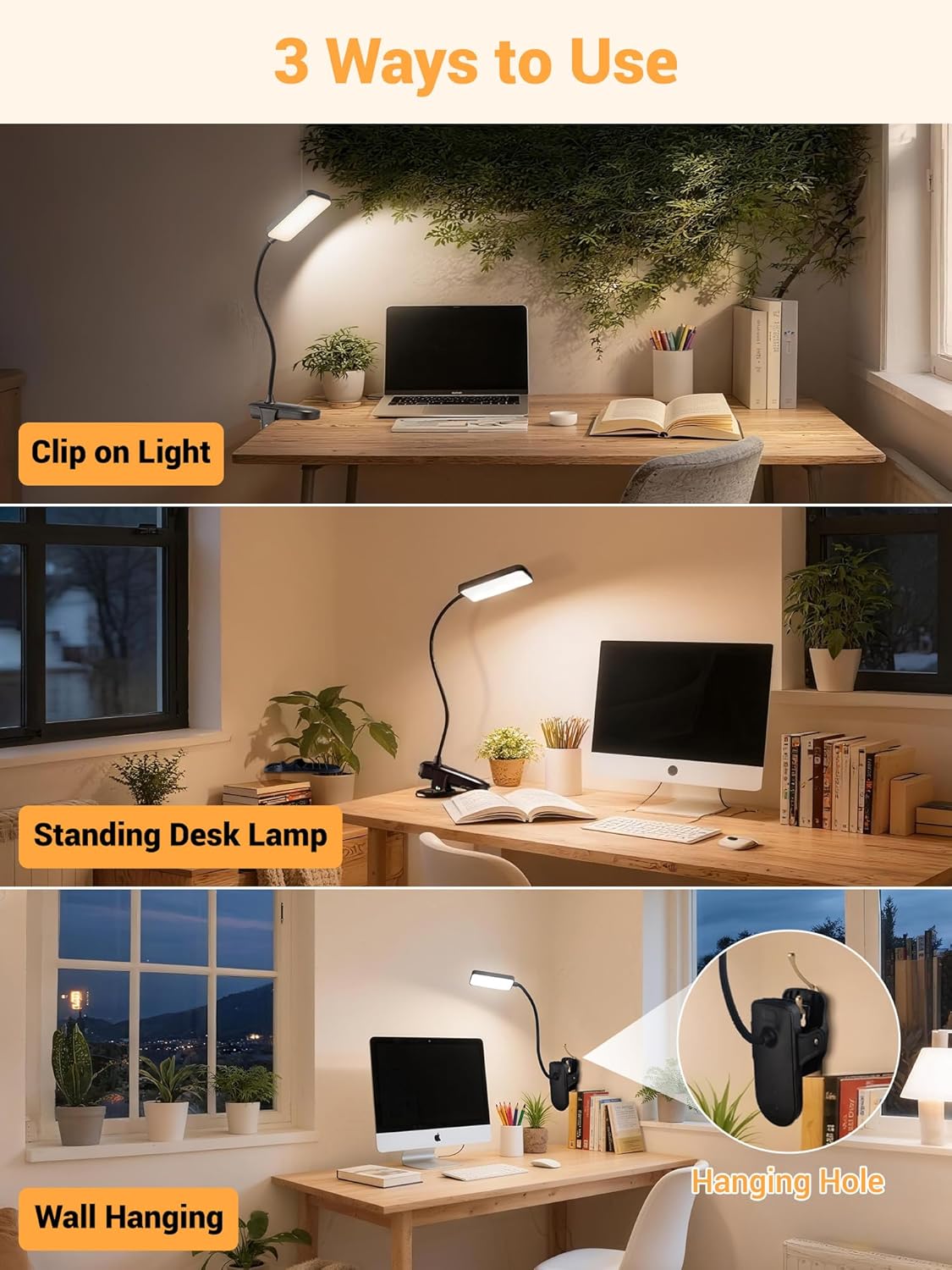 LuminGlow Pro Clip Lamp – Kids Study Light for Playroom Reading Nook, Eye Protection Full Spectrum Clip On