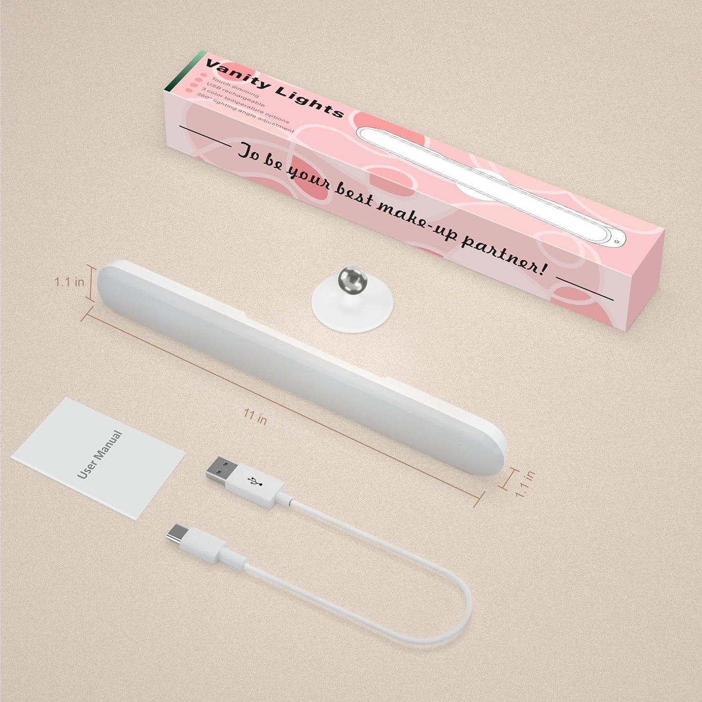 LuminGlow Wireless LED Lamp – Intentional Clutter Free Makeup Station with Single Touch Control