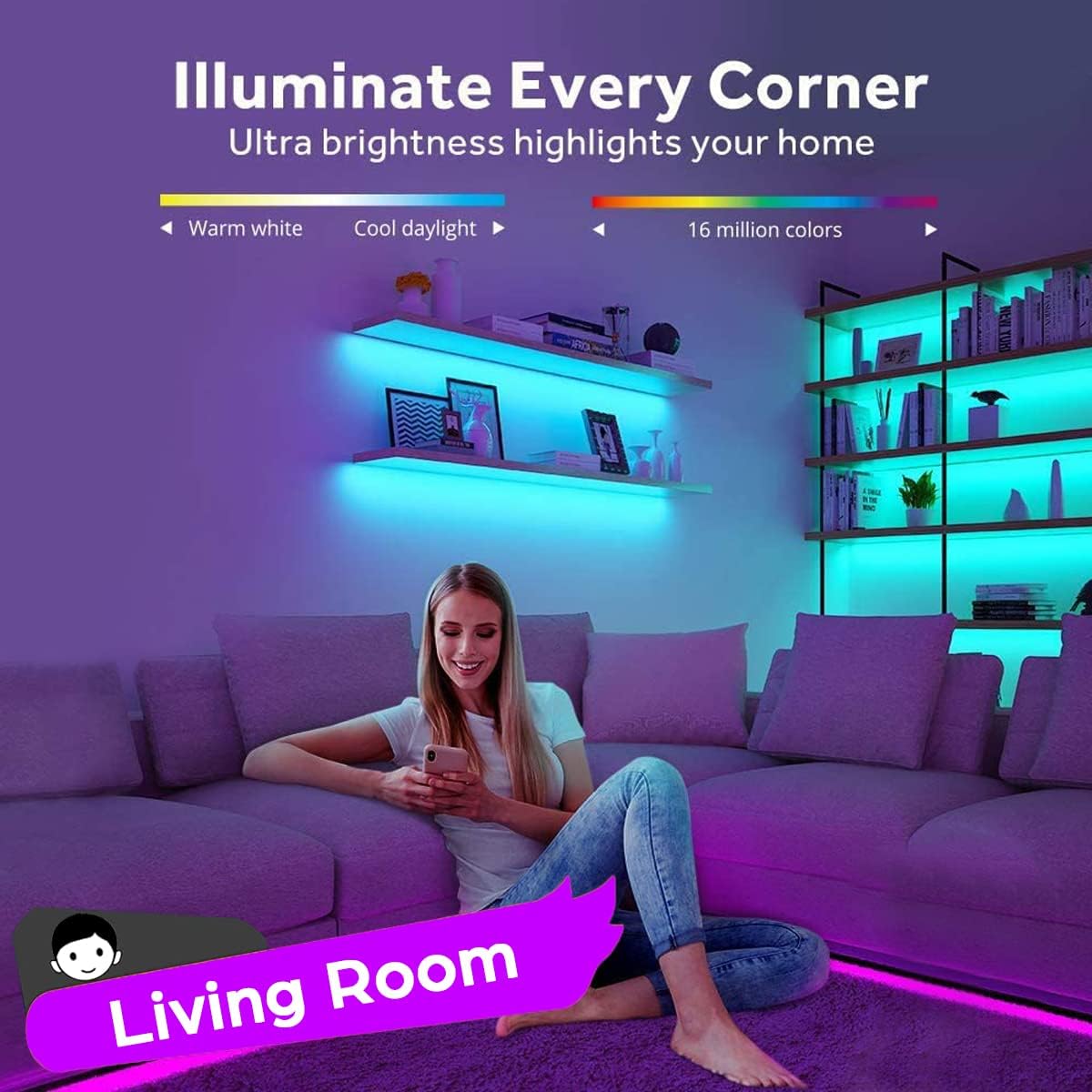 LuminGlow Wireless RGB Strip Lights – Birthday Gift for Women Who Love Cozy Home Decor and Mood Lighting