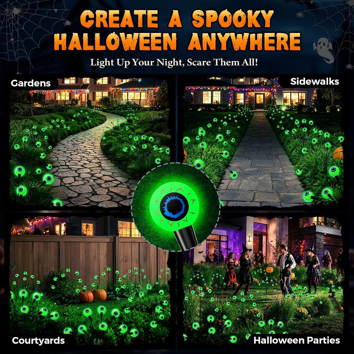 Luminoak Eyeball Garden Stakes – Soft Green LED Glow as Accent Home Decor for Shelves, Hallways and Plant Corners