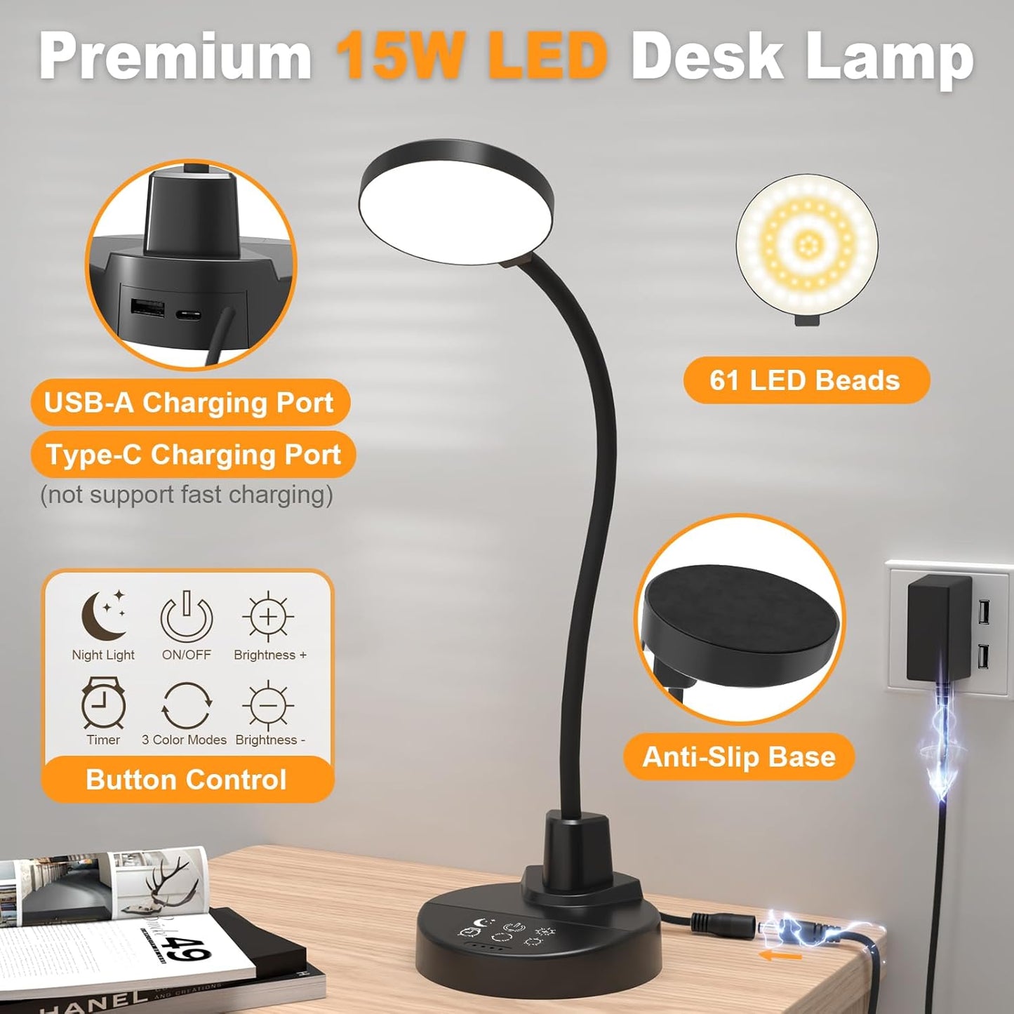 LUMINOAK FocusBeam Table Lamp – Productivity Task Light for Home Office with Auto-Off Timer and Flicker-Free LEDs
