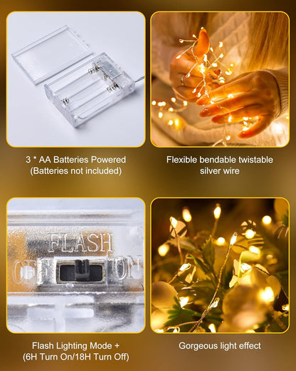 Luminoak Waterproof LED Fairy Lights – Cool to Touch Battery Lights, Auto Shutoff Timer for Senior Living Room and Family Home