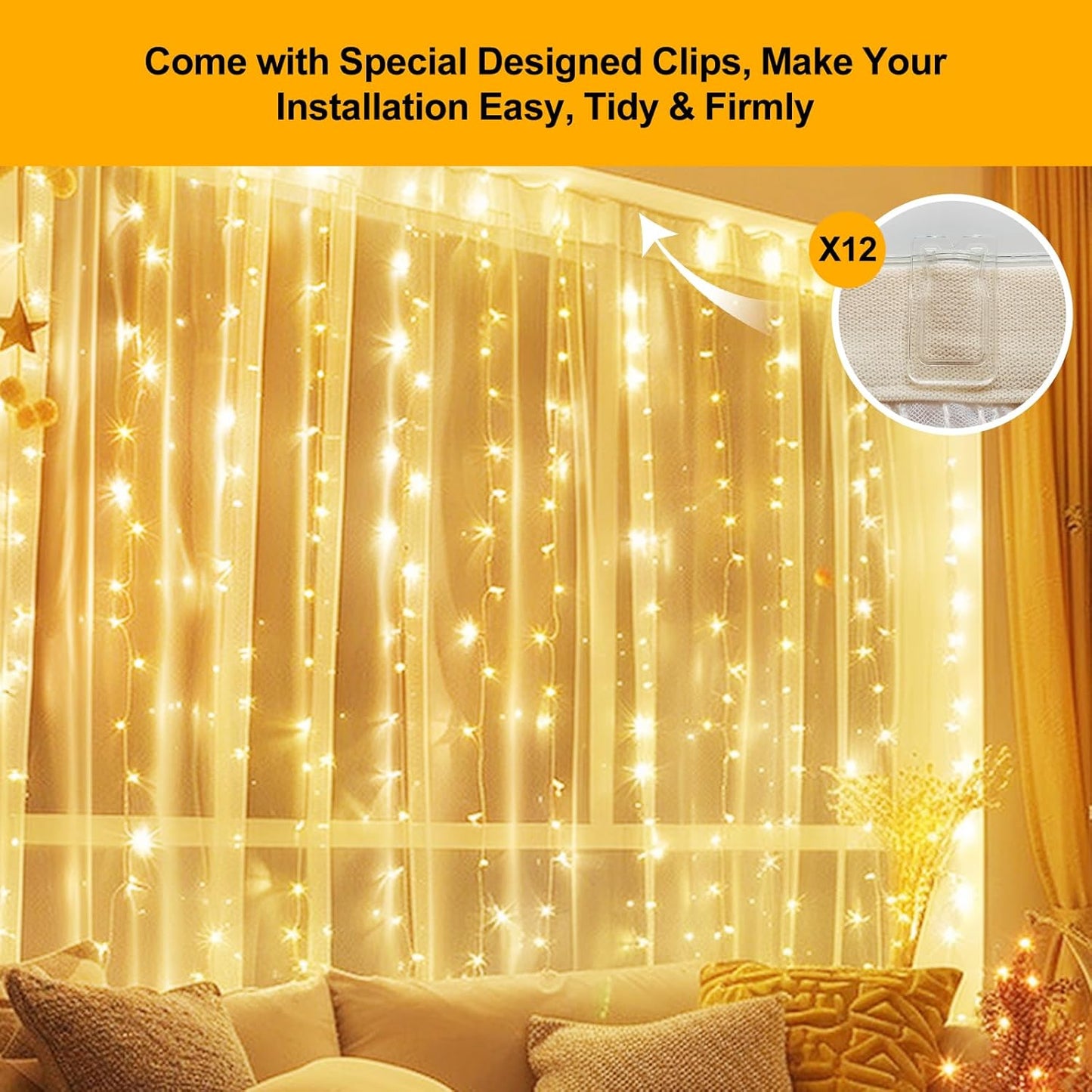Luminos Glow Warm White Curtain Lights – Birthday Gift Idea for Women Who Love Cozy Spaces