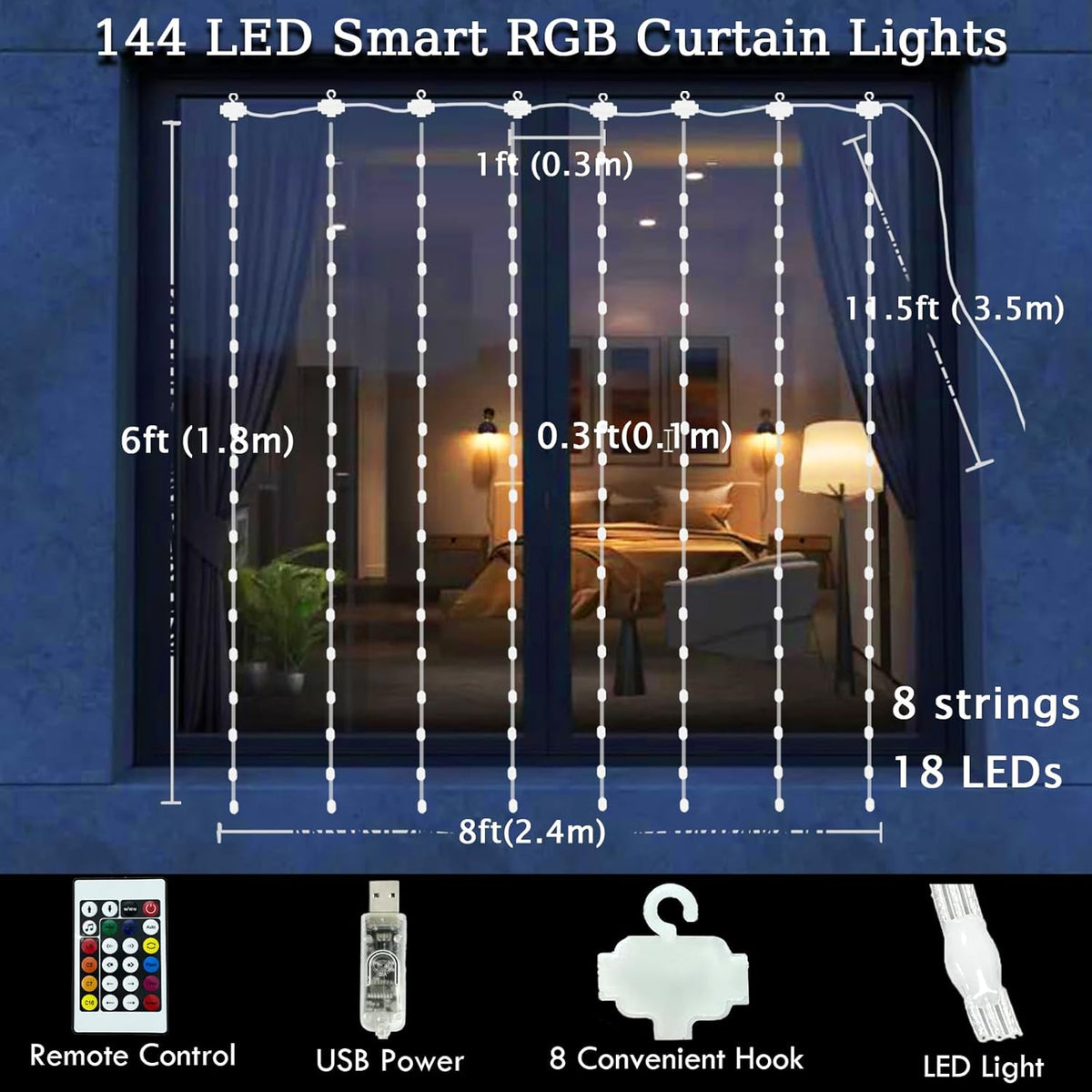 LuminVue Smart Curtain Lights – Low Distraction Work From Home Ambiance, 16M Color Modes Dimmable