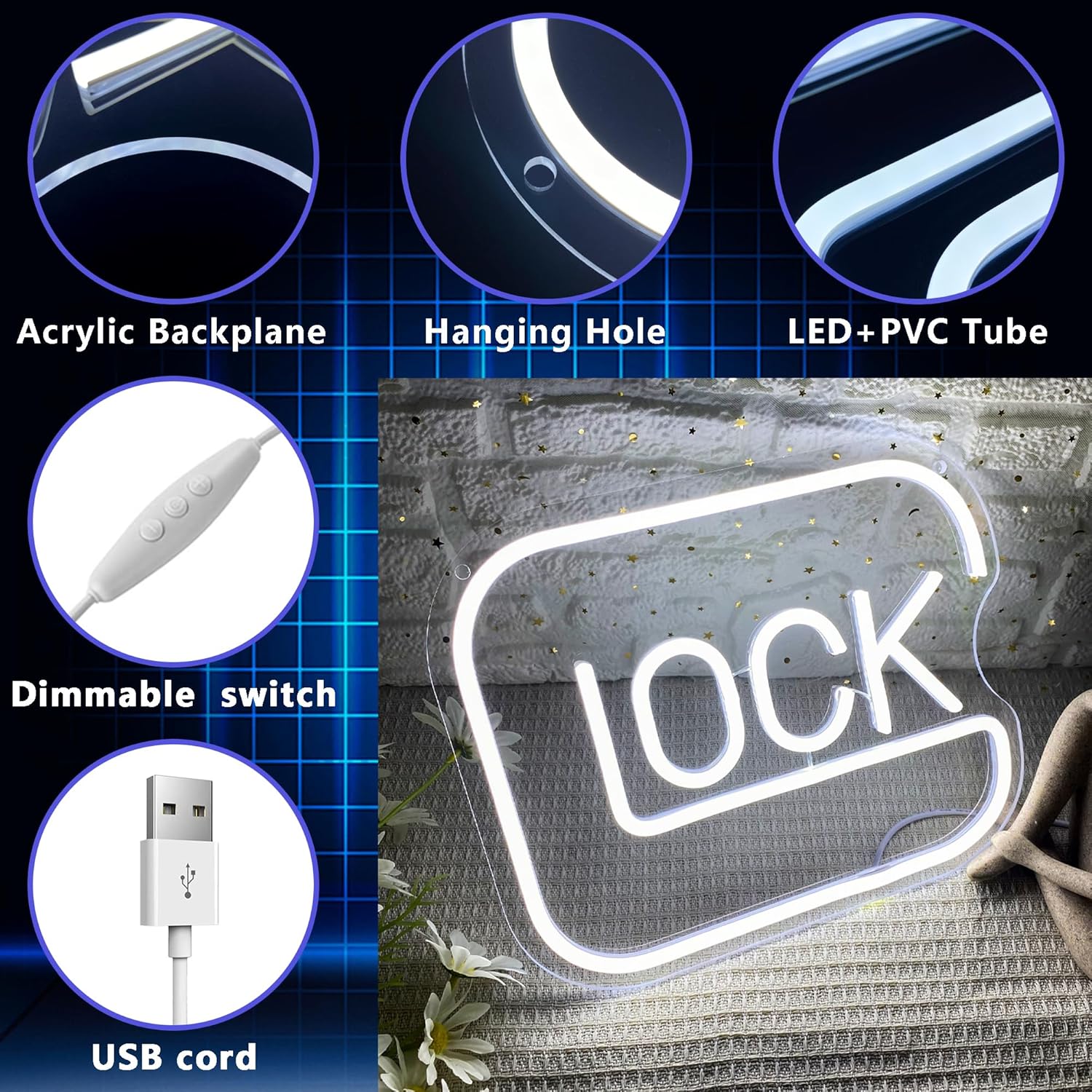 LUMIORA Gaming Lock Neon Light – Housewarming Gift for a New Setup, Dimmable LED Sign for Streaming Backdrop and Playroom