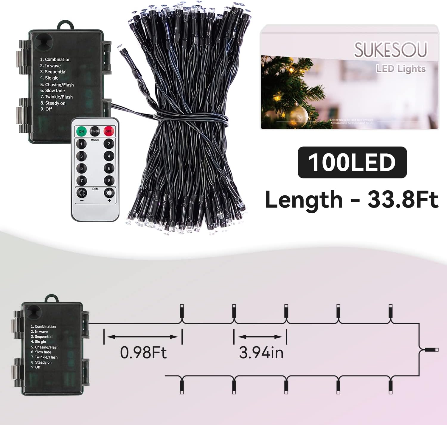 LUMIRESCO Battery Operated Fairy Lights 33Ft 100 LED – Child Friendly Bedroom and Dorm Decor, No Flame No Heat with Dimmable Timer