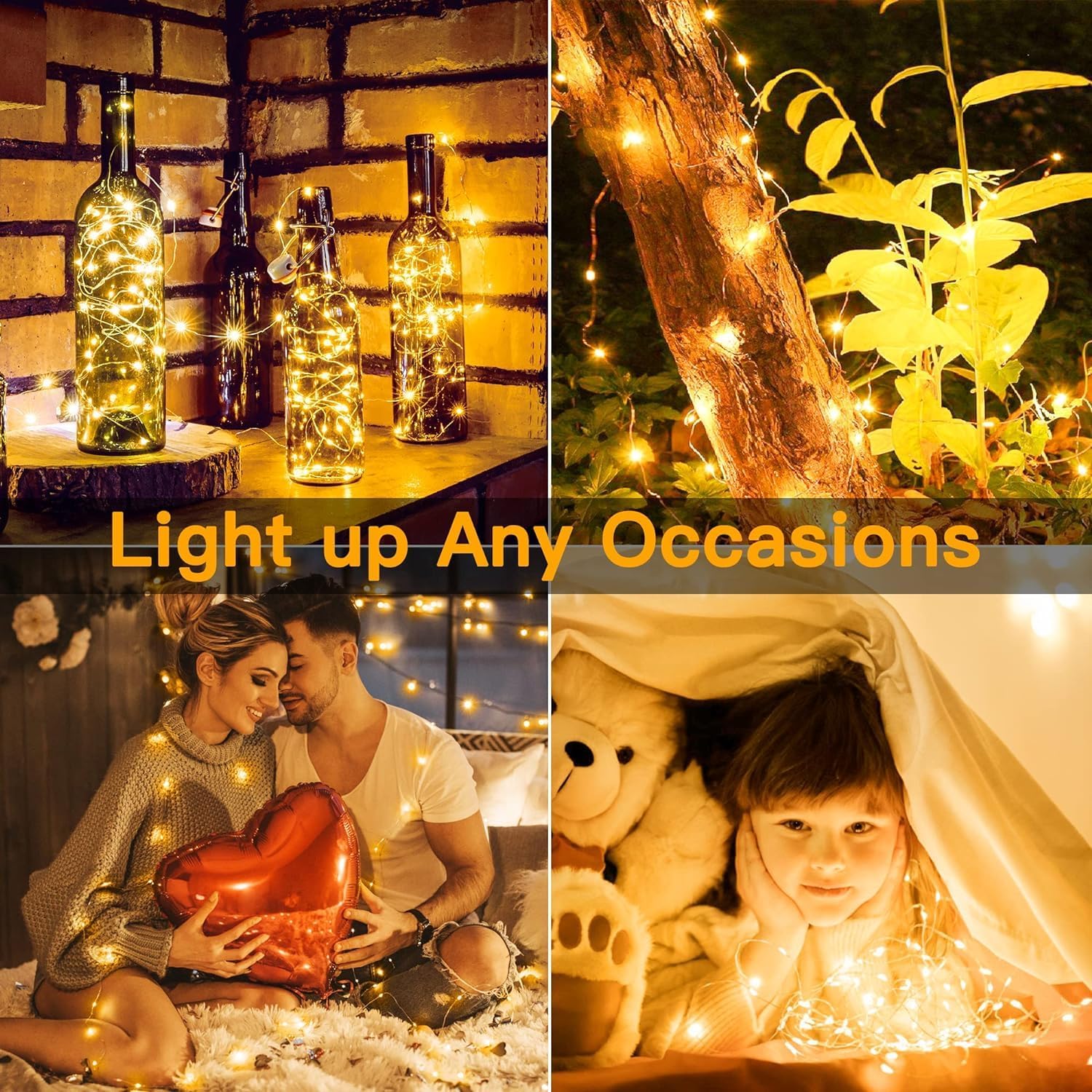 Lumoonos Starry String Lights – Portable Camping and Picnic Lights in a 6-Pack Mason Jar Set