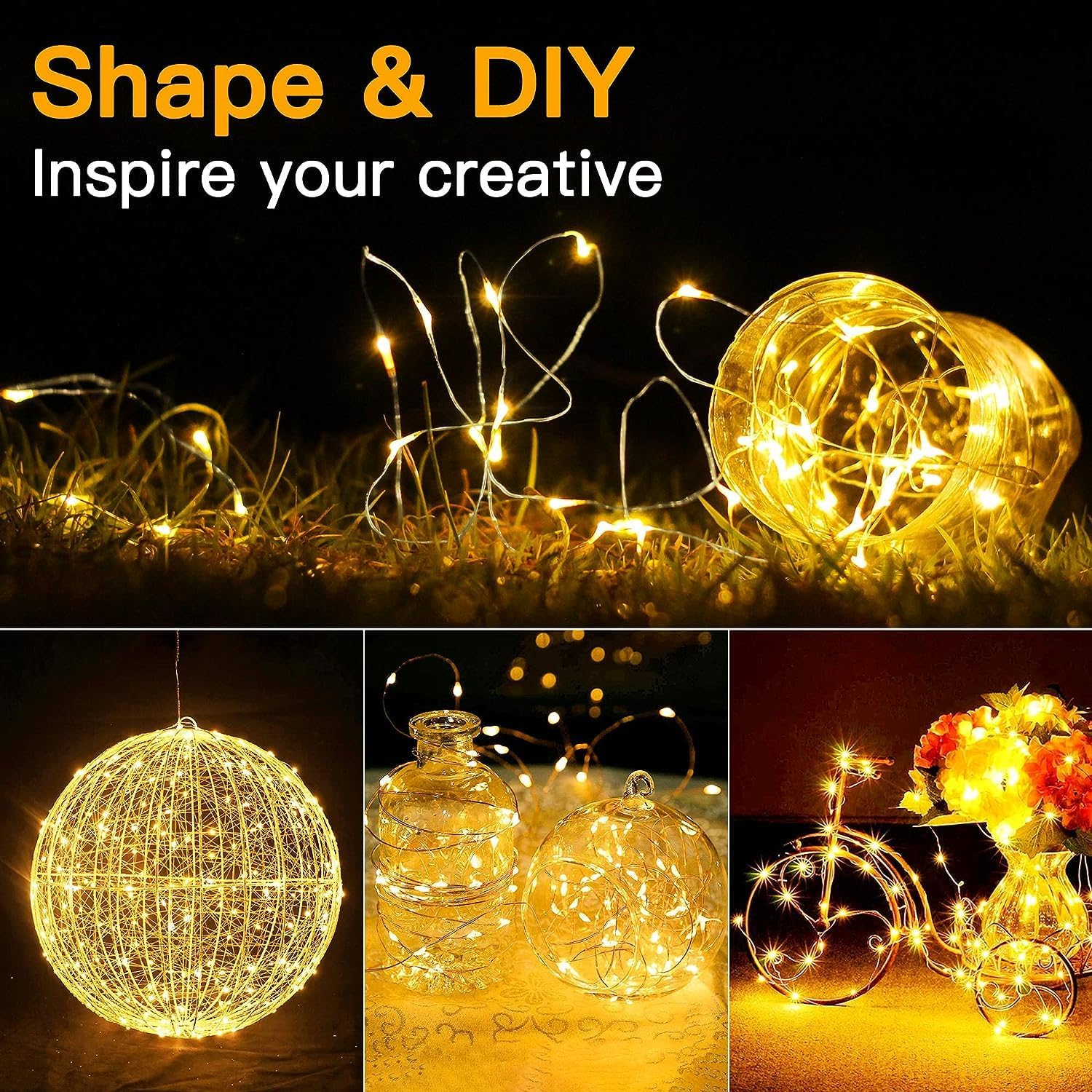 Lumoonos Starry String Lights – Portable Camping and Picnic Lights in a 6-Pack Mason Jar Set