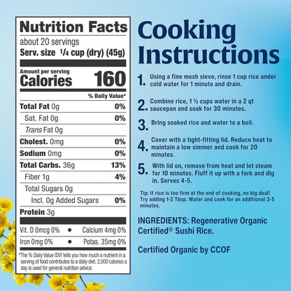 Lundberg Organic Sushi Rice – Regenerative Organic White Rice for a Calmer, Healthier Kitchen Counter