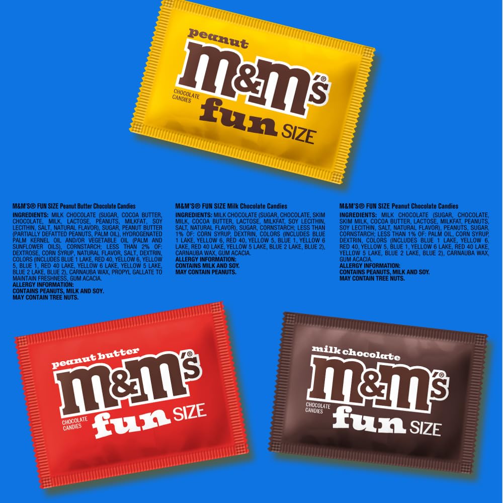 M&M'S Bulk Fun Size Candy Bag Safe for Nursery and Playroom Snack Times, Milk Chocolate Peanut and Peanut Butter, 19.41 oz