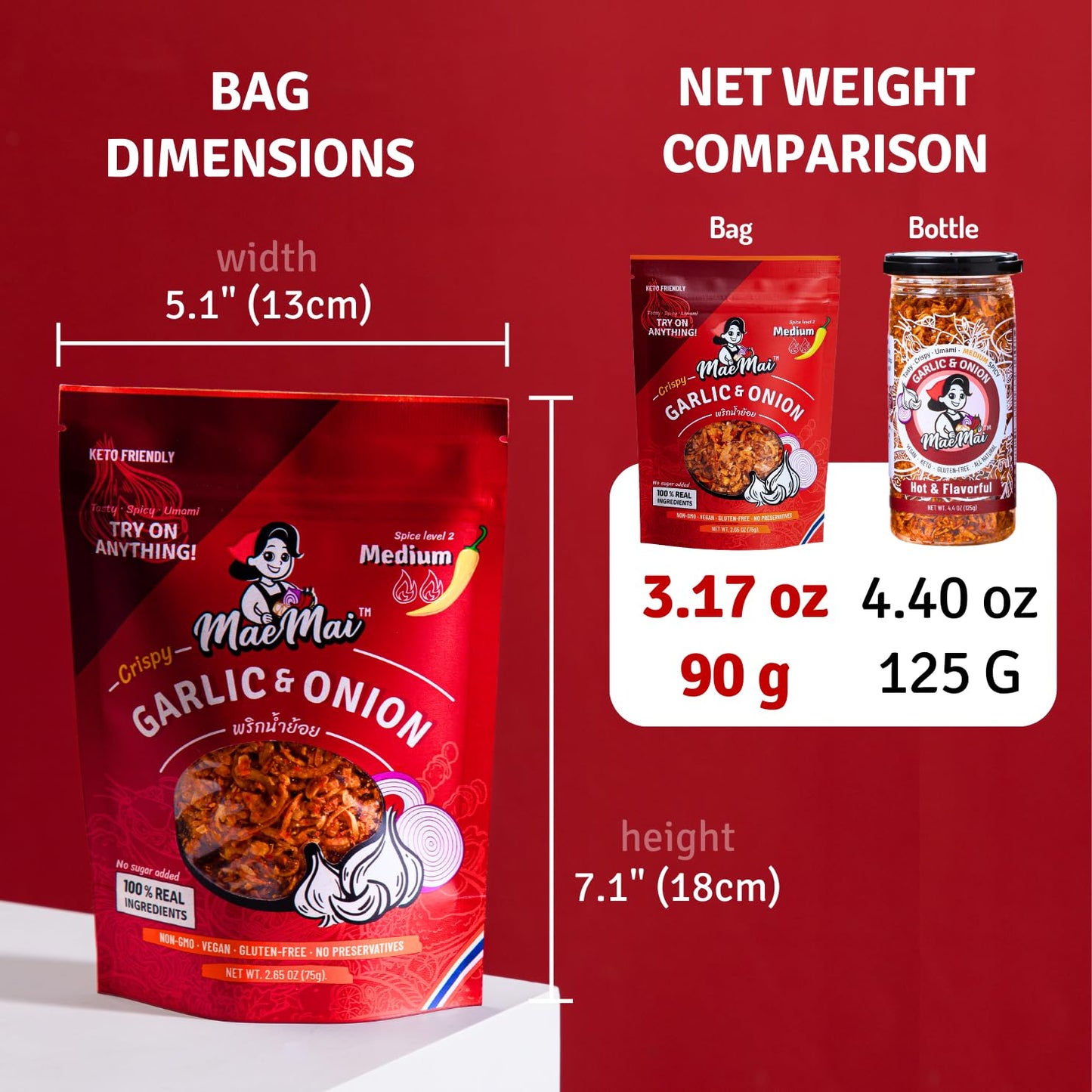 MaeMai Medium Spice Dry Chili Crunch Blend - Feel-Good Asian Seasoning for Self-Care Sundays, Clean-Ingredient Snack & Dinner Topping