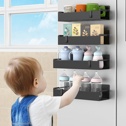 MagnetBrand Magnetic Refrigerator Organizer – Intentional Kitchen Storage, No-Drill 4-Pack Spice Rack in Light Gray