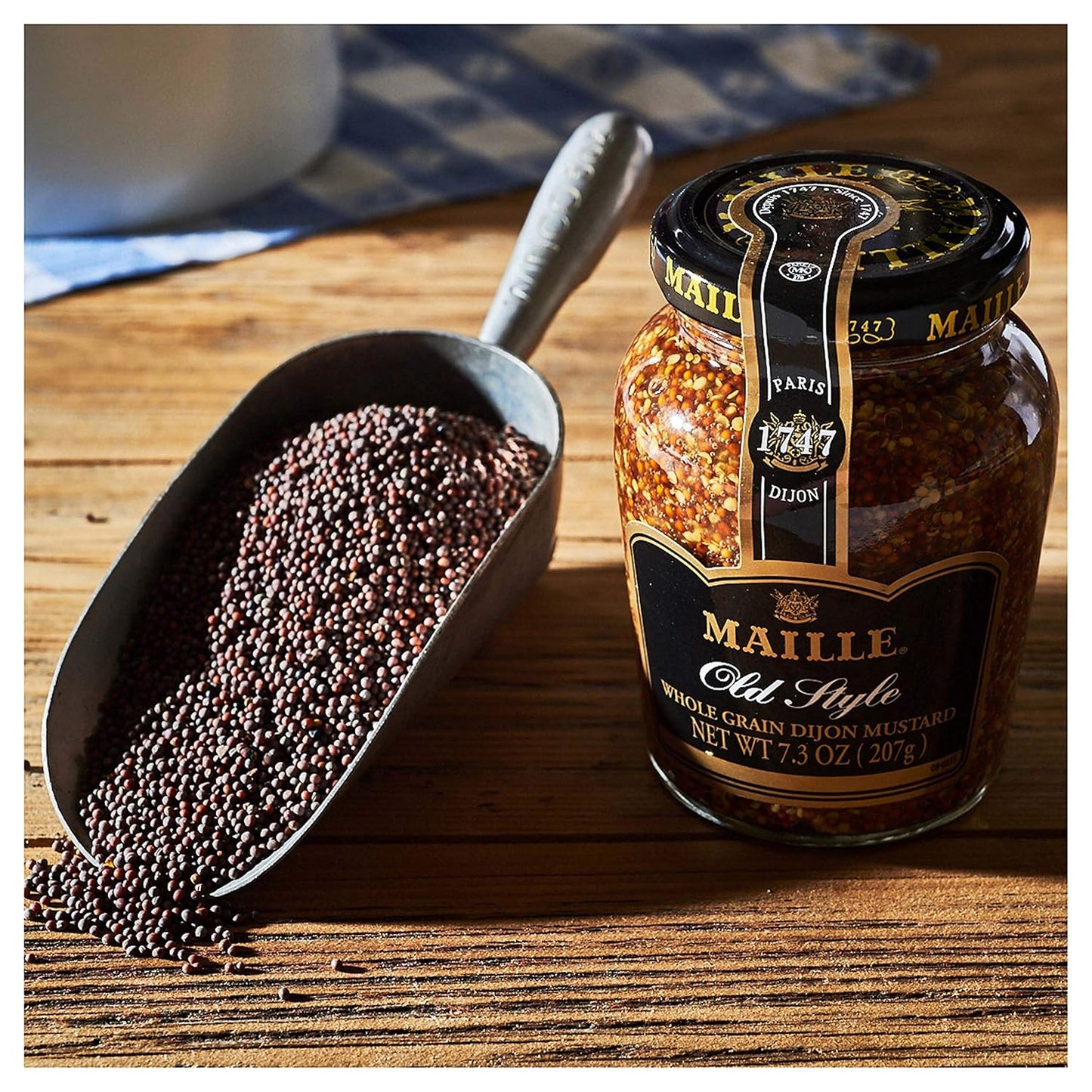 Maille Mustard Old Style – High-End Table-Side Condiment, Rustic Old Style Texture in Elegant Glass