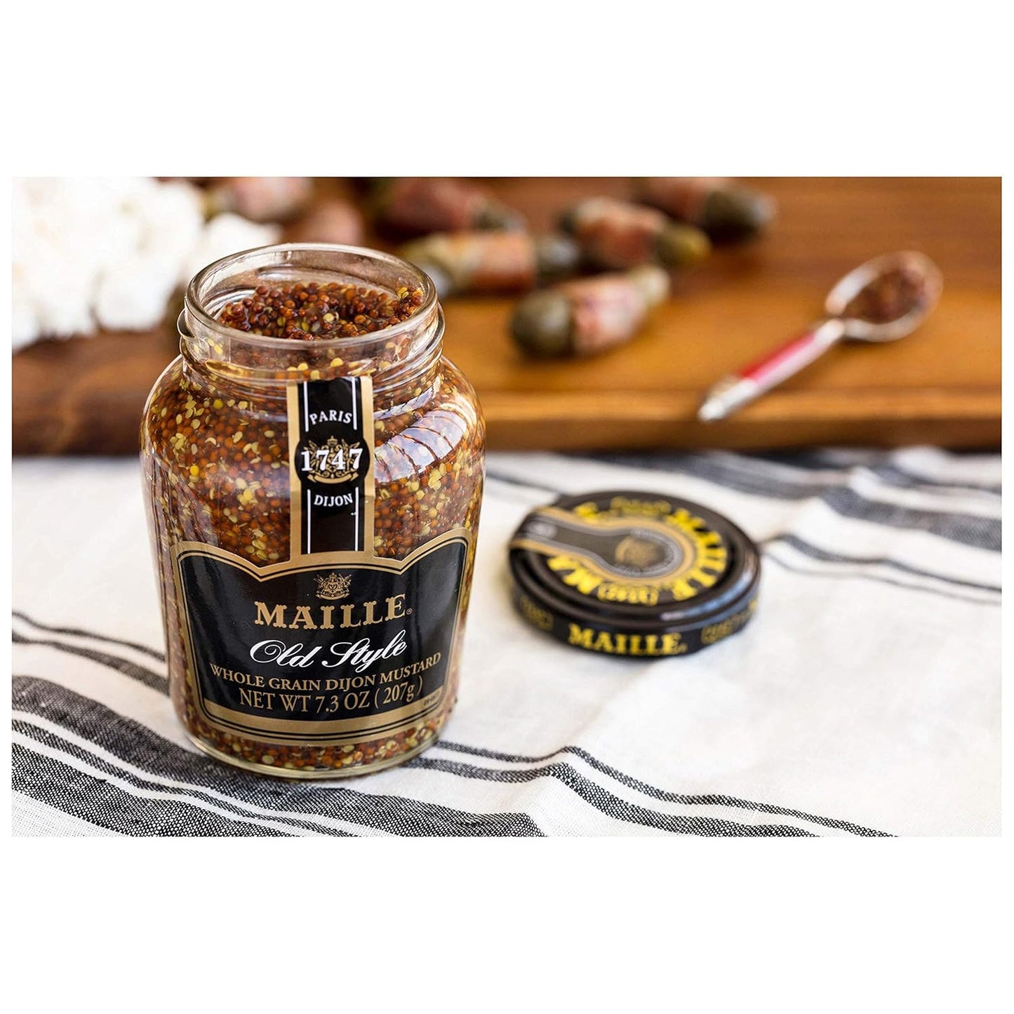 Maille Mustard Old Style – High-End Table-Side Condiment, Rustic Old Style Texture in Elegant Glass