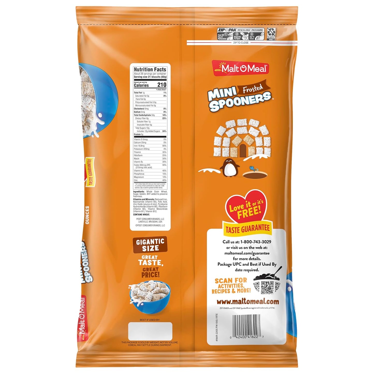 Malt-O-Meal Frosted Mini Spooners Shredded Wheat Cereal, 60 oz Stand-Up Bag – Pre-Portioned Workday Cereal That Stays Crunchy Between Meetings