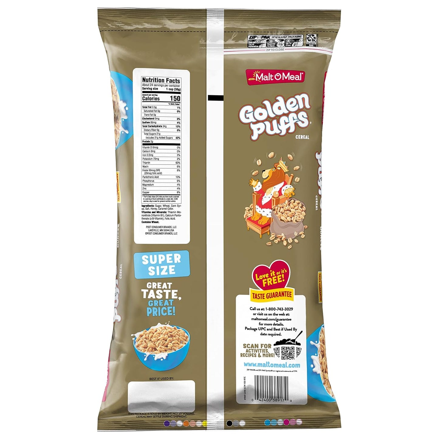 Malt-O-Meal Golden Puffs Sweetened Puffed Wheat Cereal – Budget-Friendly Birthday Gift Idea for Kids, 32 oz Resealable Bag