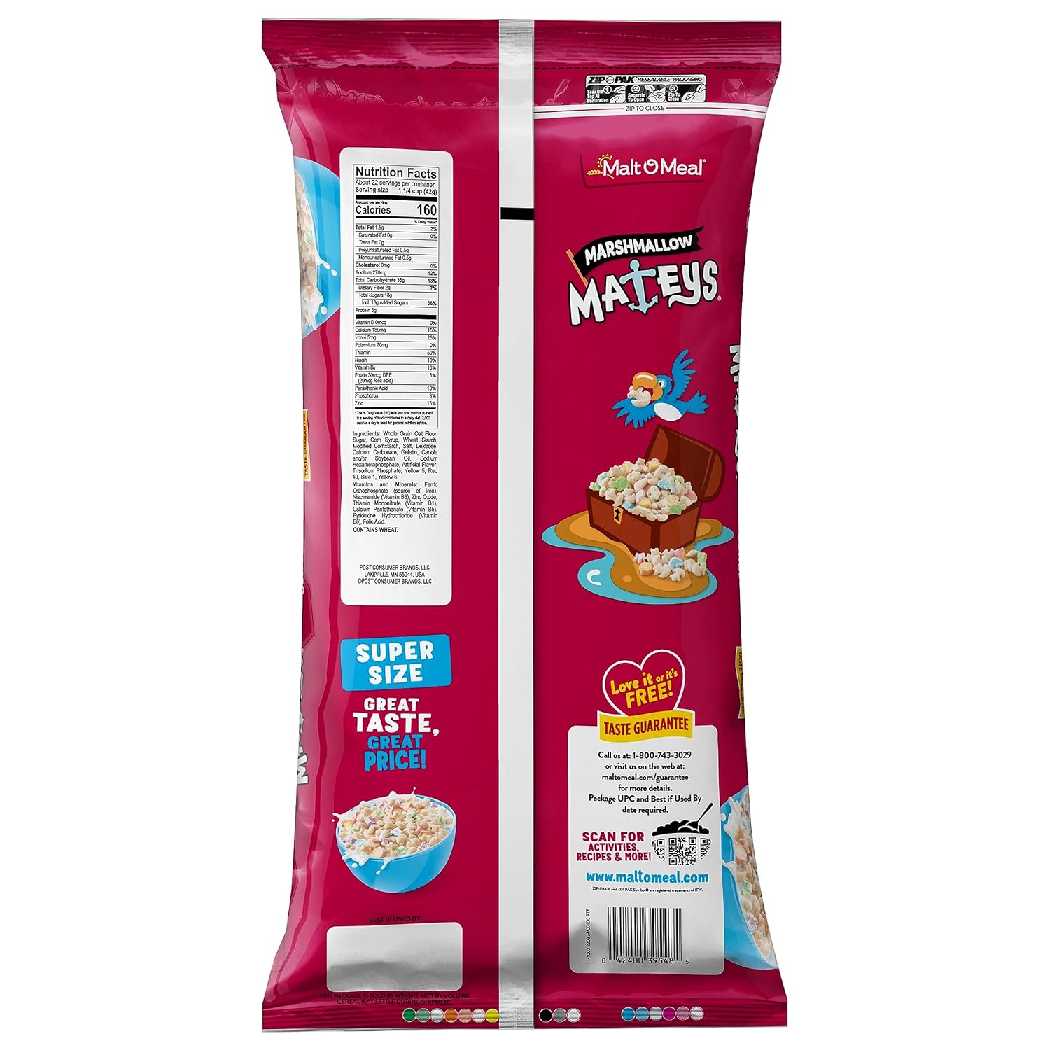 Malt-O-Meal Marshmallow Mateys Cereal with Marshmallows – Fun Birthday Party Dessert Topping Gift Set, 33 OZ Resealable Bag