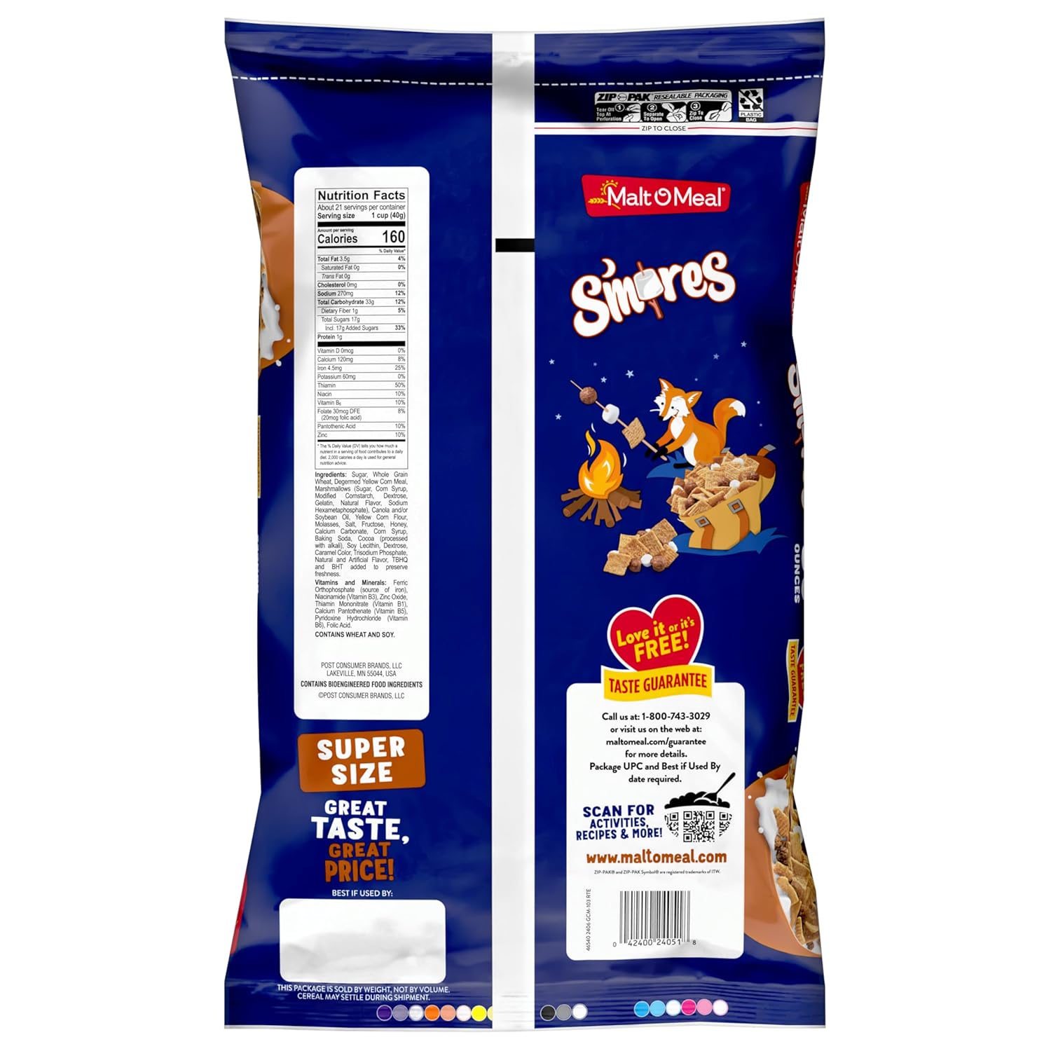 Malt-O-Meal S'mores Family Cereal – Sweet Valentine's Day Gift Basket Staple for Cereal Lovers, 30 oz