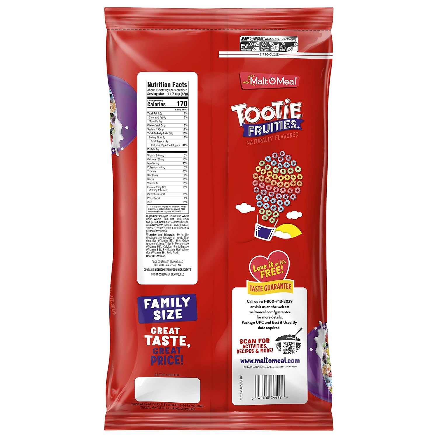 Malt-O-Meal Tootie Fruities Cereal – Resealable Bulk Bag for Road Trips and On-the-Go Office Snacking