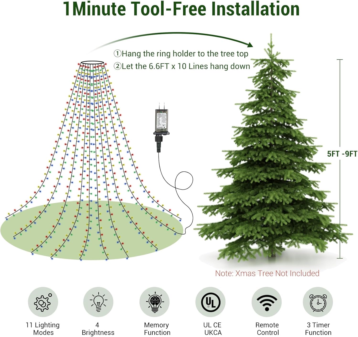 Marchpower Christmas Lights – Versatile Indoor to Outdoor Transition Tree Lights, IP44 Rated Diamond LEDs for Covered Porch and Yard