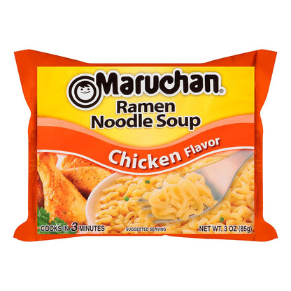 Maruchan Ramen Chicken, Instant Ramen Noodles Busy Parent Meal Solution, 3 Oz Individual Pouches for Easy After-School Snacks (24 Count)