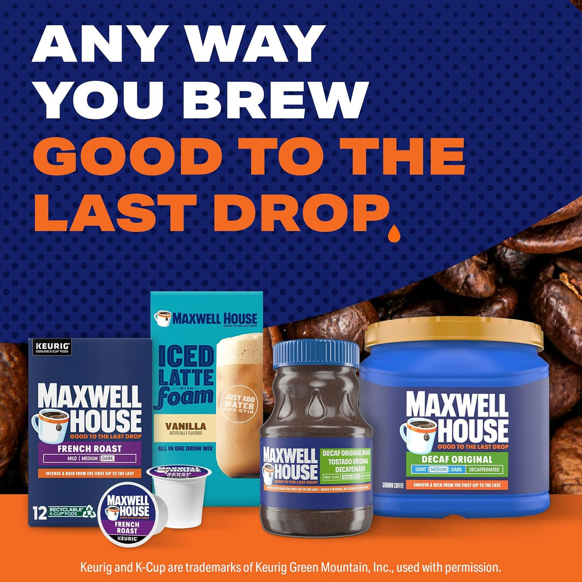 Maxwell House Decaf Original Medium Roast Ground Coffee – Heritage-Style Metal Canister for Traditional Dining Room Coffee Display, 29.3 oz Canister