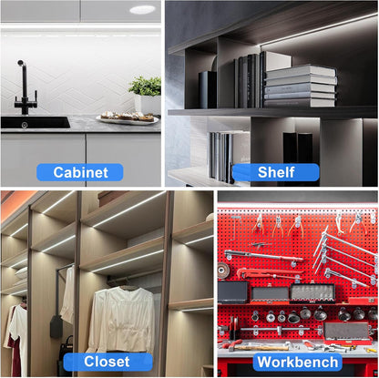 maylit Modern Under Cabinet LED Light 24in for Kitchen and Bedroom Accent, 6000K Cool White Plug-in Bar for Clean Aesthetic