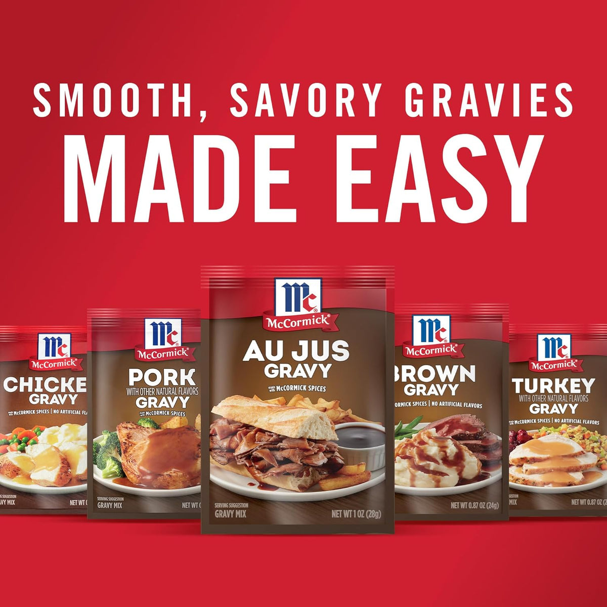 McCormick Au Jus Gravy Mix – Gourmet Brown Gravy for Elevated Holiday Roasts and Comfort Food, Pack of 4