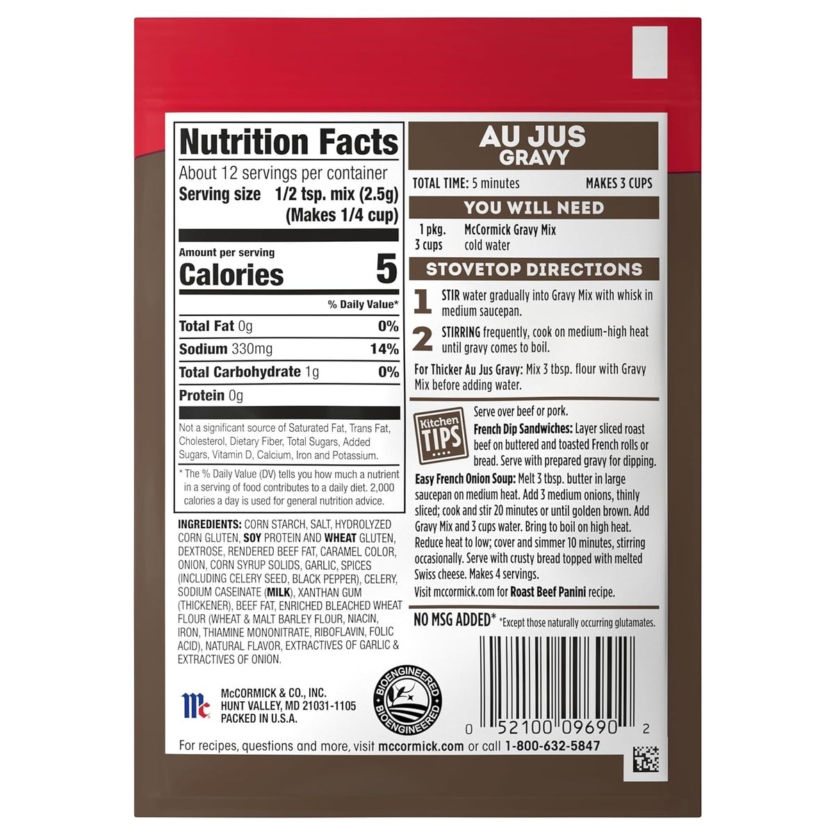 McCormick Au Jus Gravy Mix – Gourmet Brown Gravy for Elevated Holiday Roasts and Comfort Food, Pack of 4