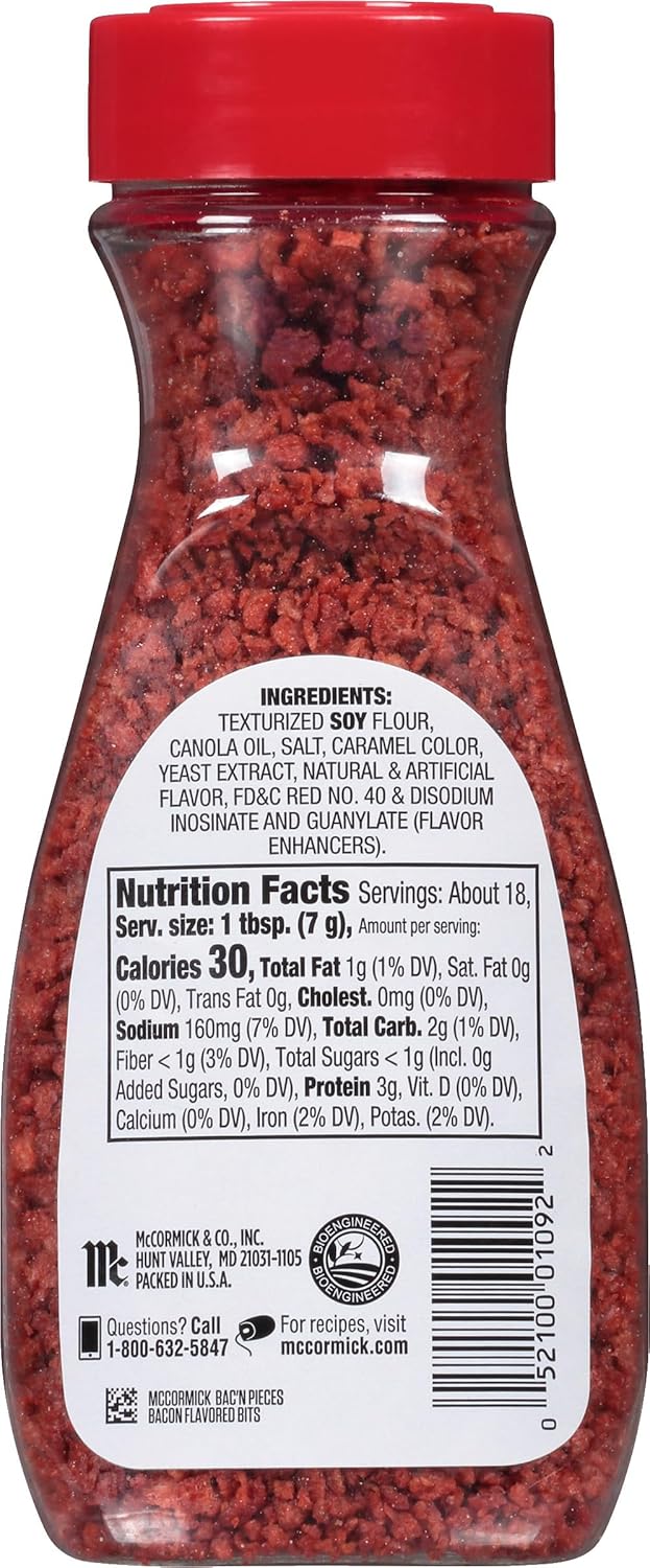 McCormick Bac'n Pieces Bacon Flavored Bits for Guilt-Free Vegetarian Weeknight Dinners, 4.4 oz