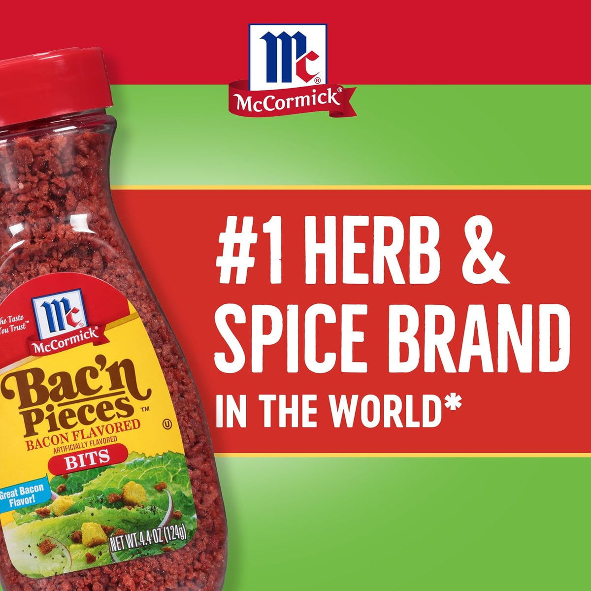 McCormick Bac'n Pieces Bacon Flavored Bits for Guilt-Free Vegetarian Weeknight Dinners, 4.4 oz
