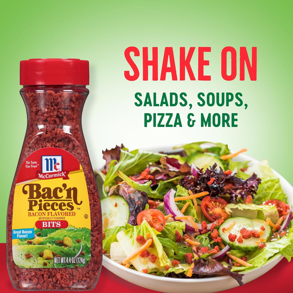 McCormick Bac'n Pieces Bacon Flavored Bits for Guilt-Free Vegetarian Weeknight Dinners, 4.4 oz