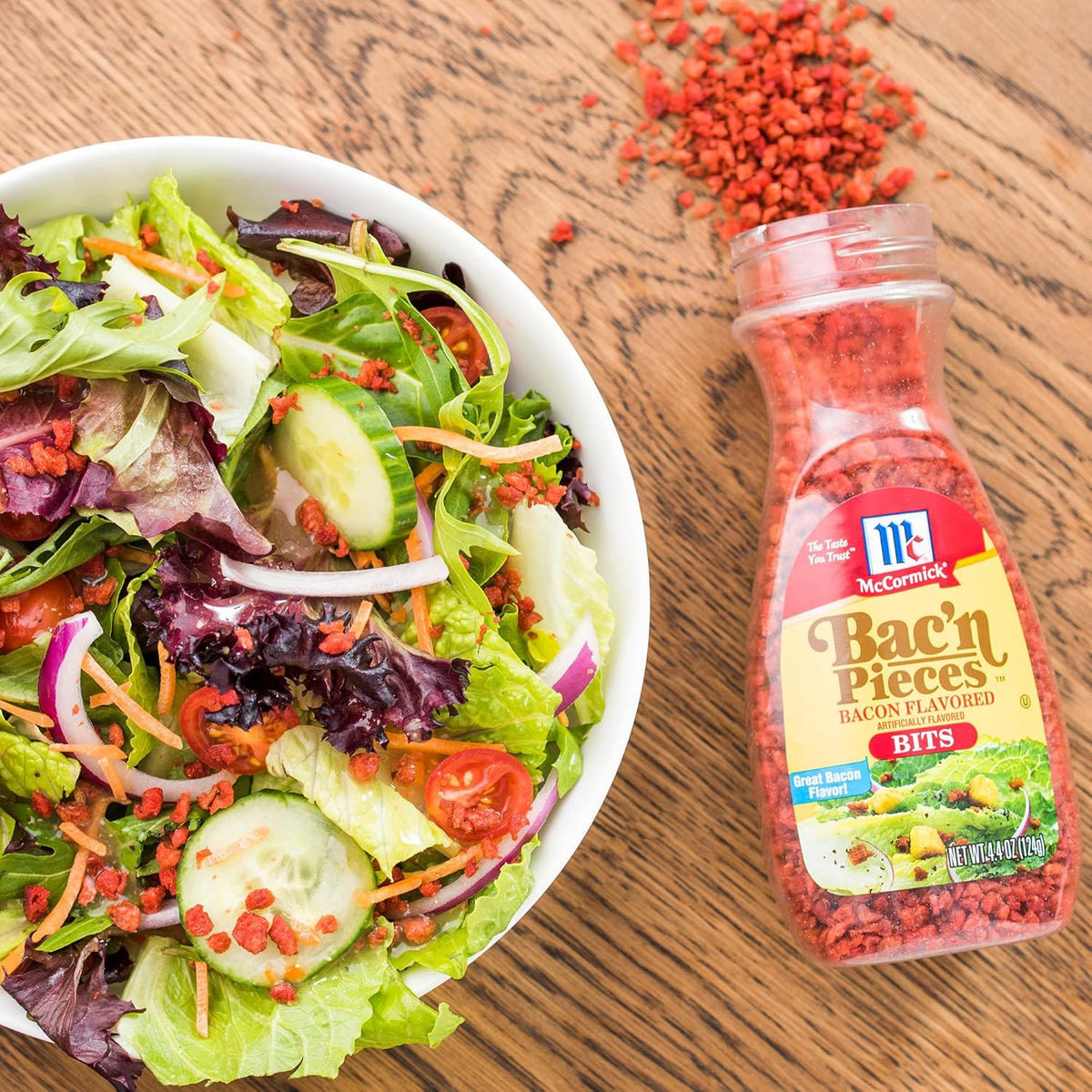 McCormick Bac'n Pieces Bacon Flavored Bits for Guilt-Free Vegetarian Weeknight Dinners, 4.4 oz