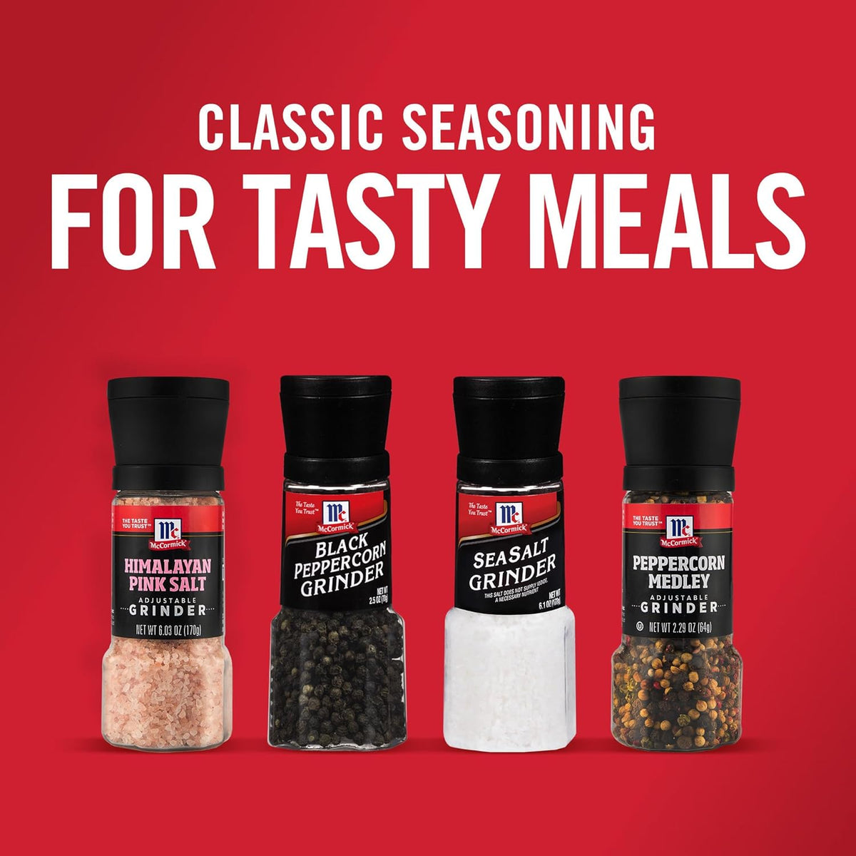 McCormick Black Peppercorn Grinder – No Refill Hassle for Daily Meal Routines, Built-In Grinder Top
