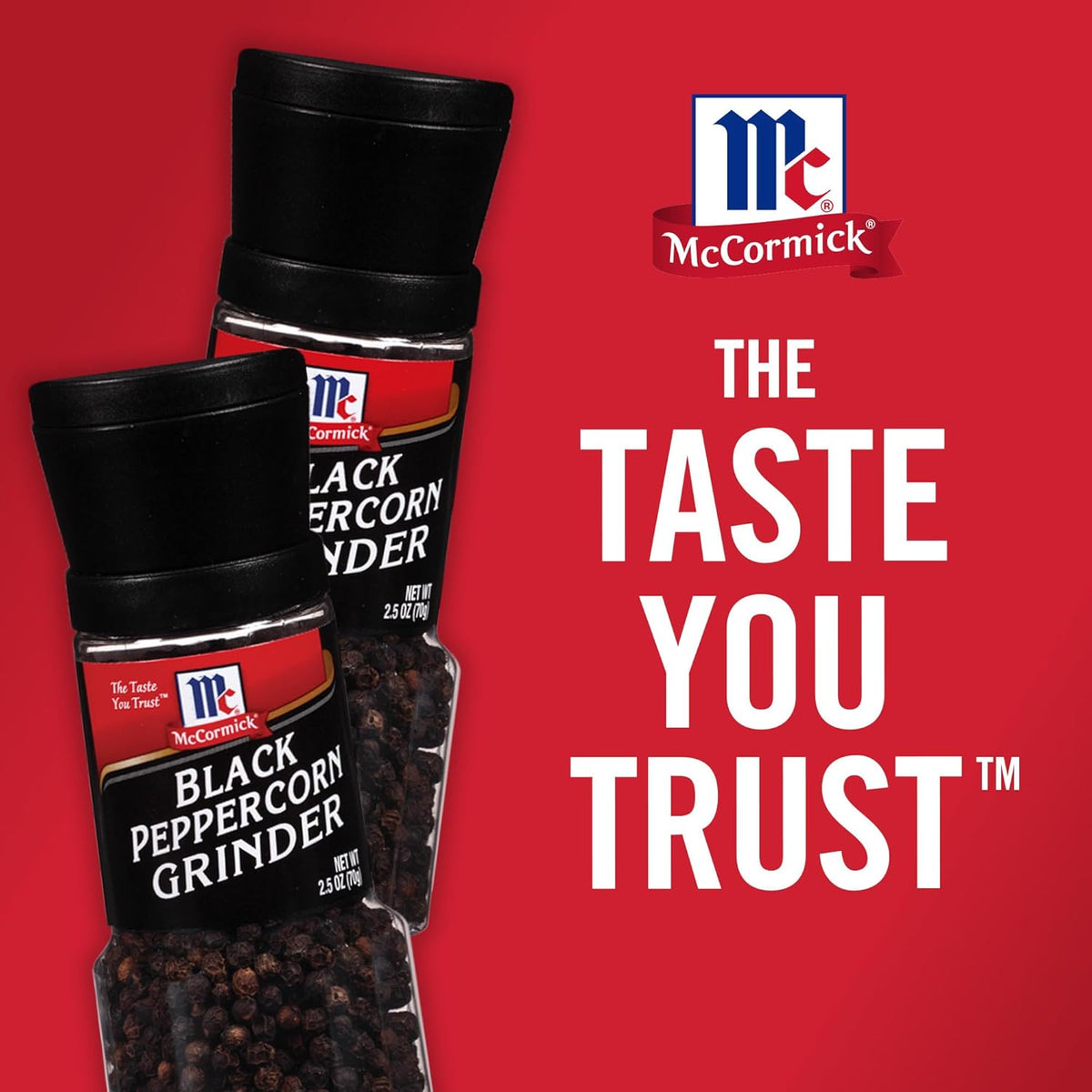 McCormick Black Peppercorn Grinder – No Refill Hassle for Daily Meal Routines, Built-In Grinder Top