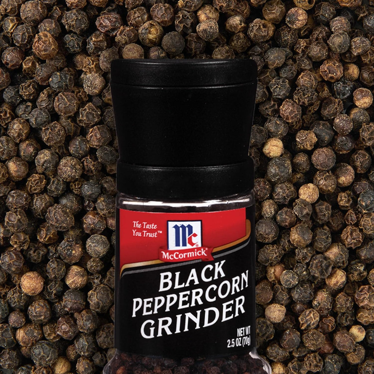 McCormick Black Peppercorn Grinder – No Refill Hassle for Daily Meal Routines, Built-In Grinder Top