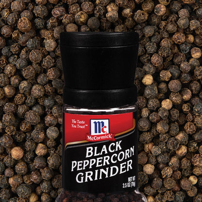 McCormick Black Peppercorn Grinder – No Refill Hassle for Daily Meal Routines, Built-In Grinder Top
