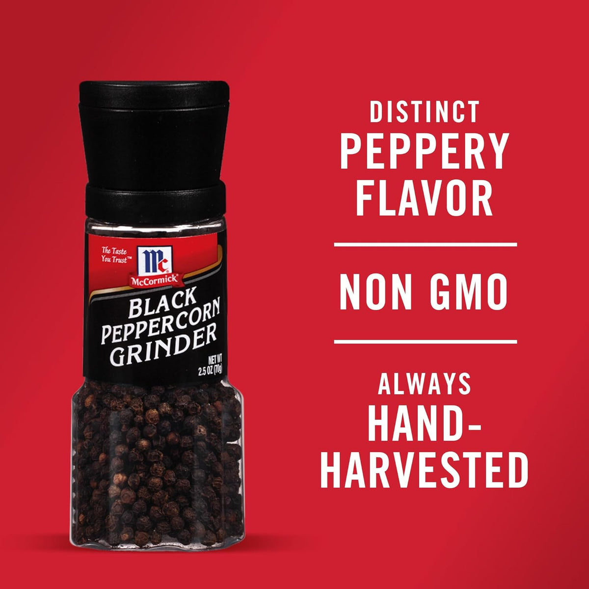 McCormick Black Peppercorn Grinder – No Refill Hassle for Daily Meal Routines, Built-In Grinder Top