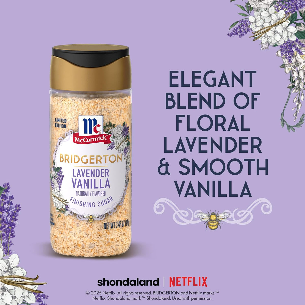 McCormick Bridgerton Finishing Sugar – Romantic Valentine's Day Gift for Period Drama Fans, Floral Vanilla Baking Garnish